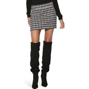 Walter Baker Sz 10 Domino Tweed Black White Gold Metallic Plaid  Mini Skirt NEW